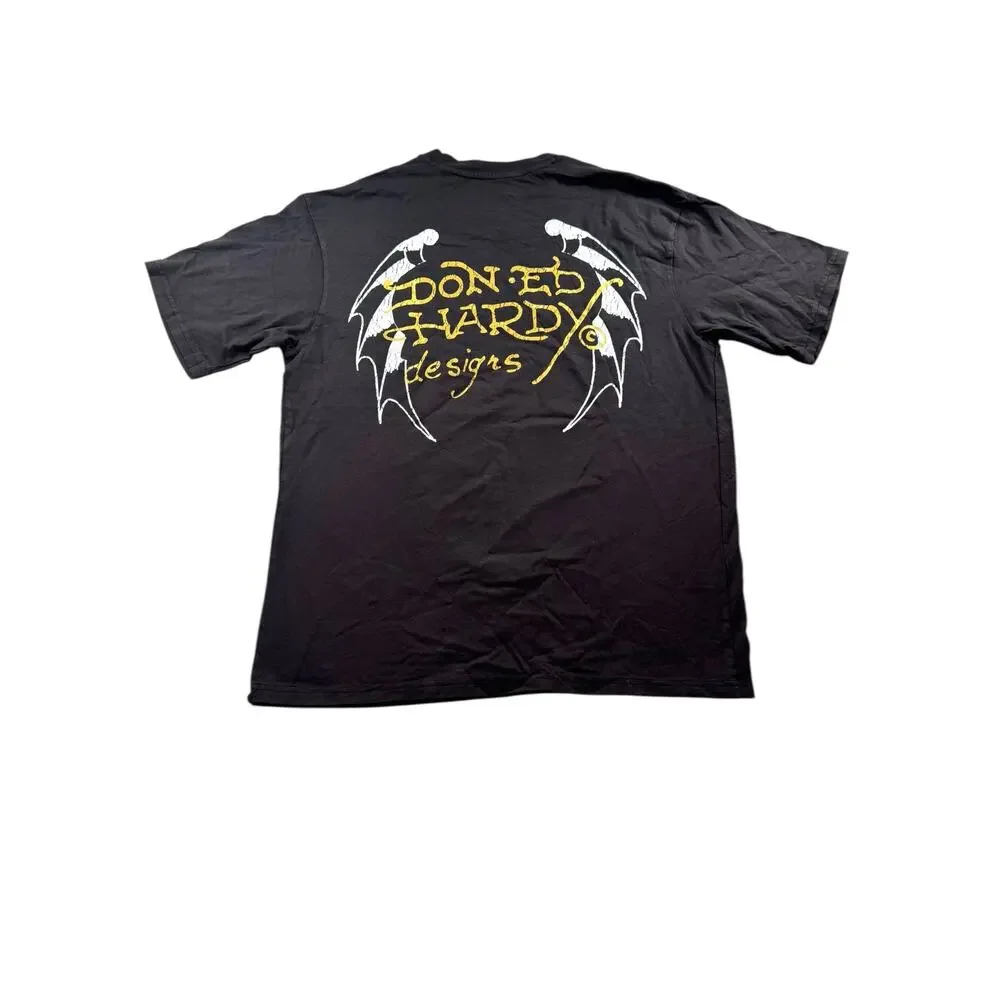 Ed Hardy Cross Heart Boxy T Shirt Archival Tattoo Mens M Black Short Sleeve Y2K